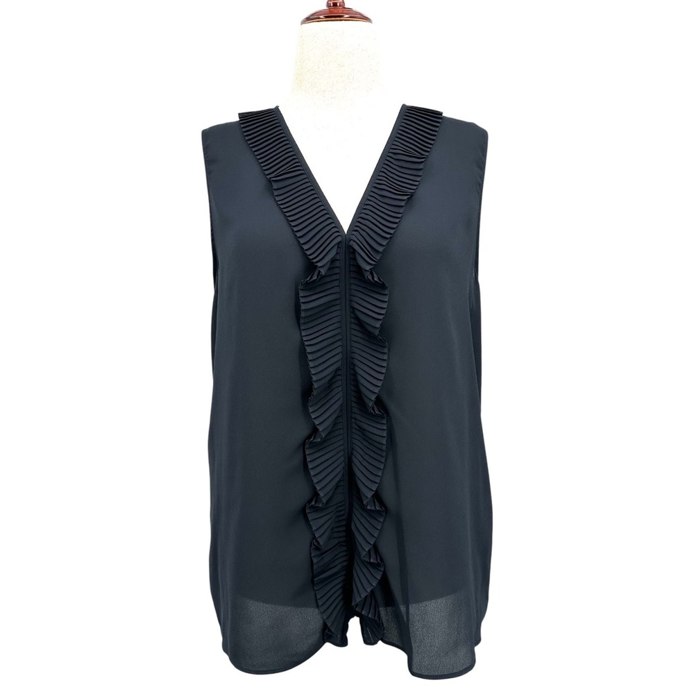 Banana Republic Chiffon Sleeveless Blouse V-Neck Pleated Ruffle Front Women's XL